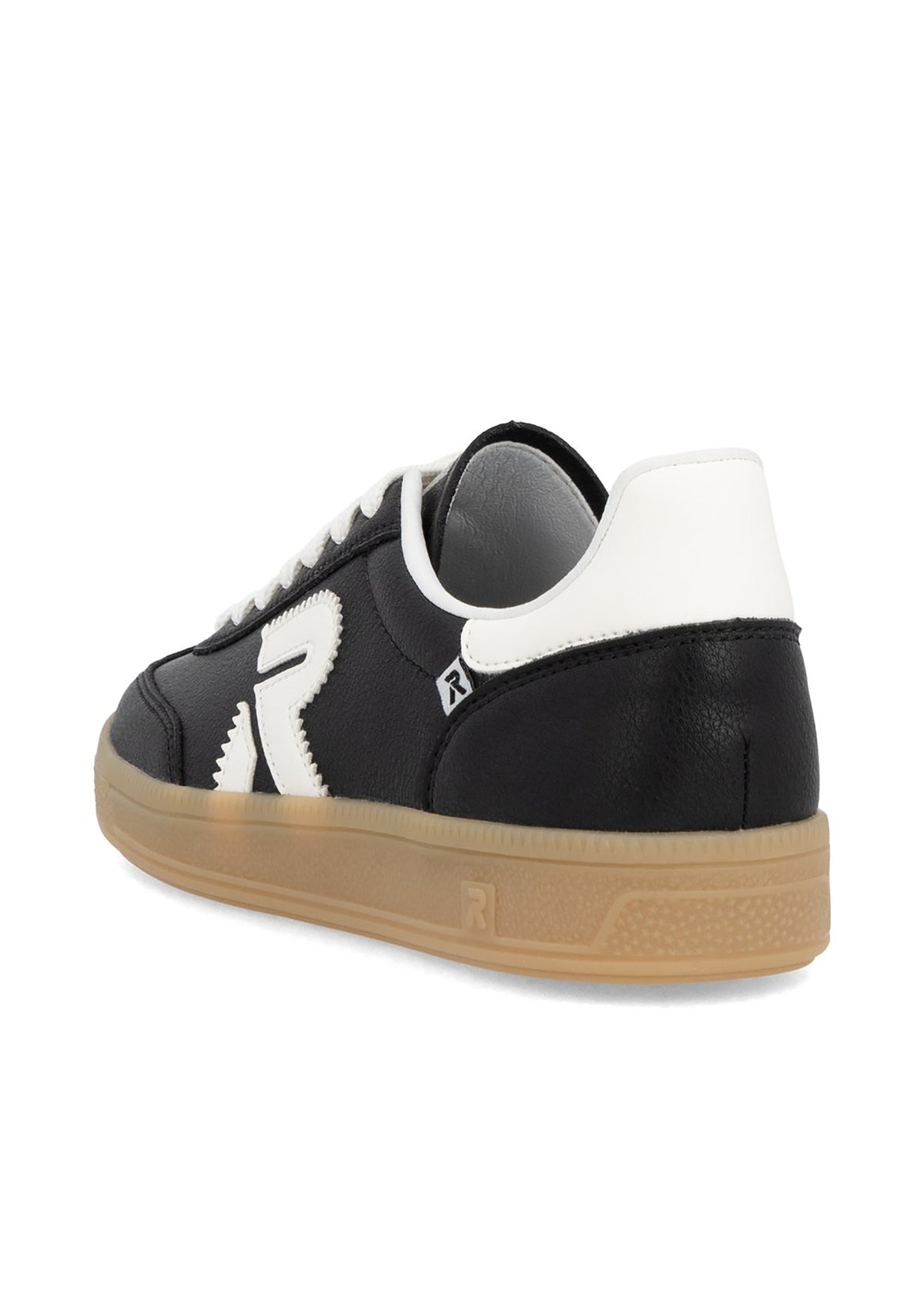 Sneakers - svart läder, brun sula
