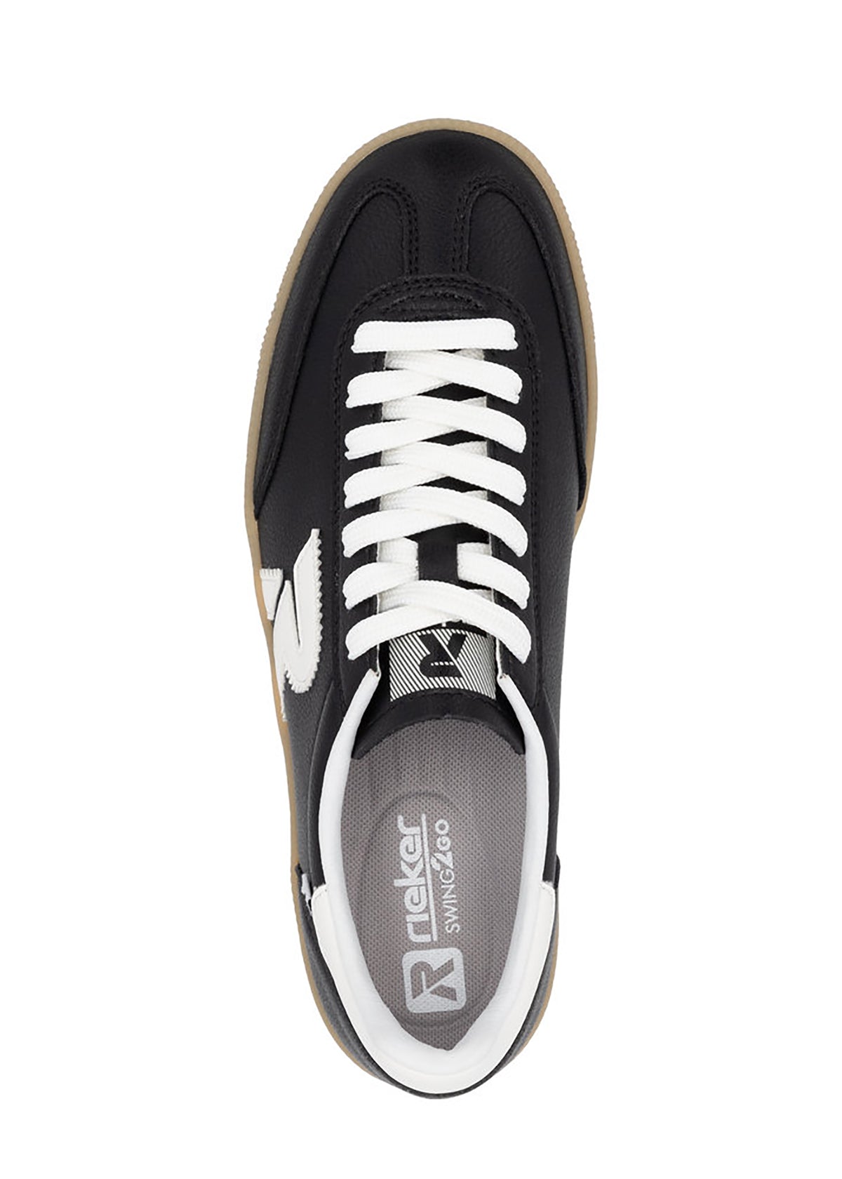 Sneakers - svart läder, brun sula