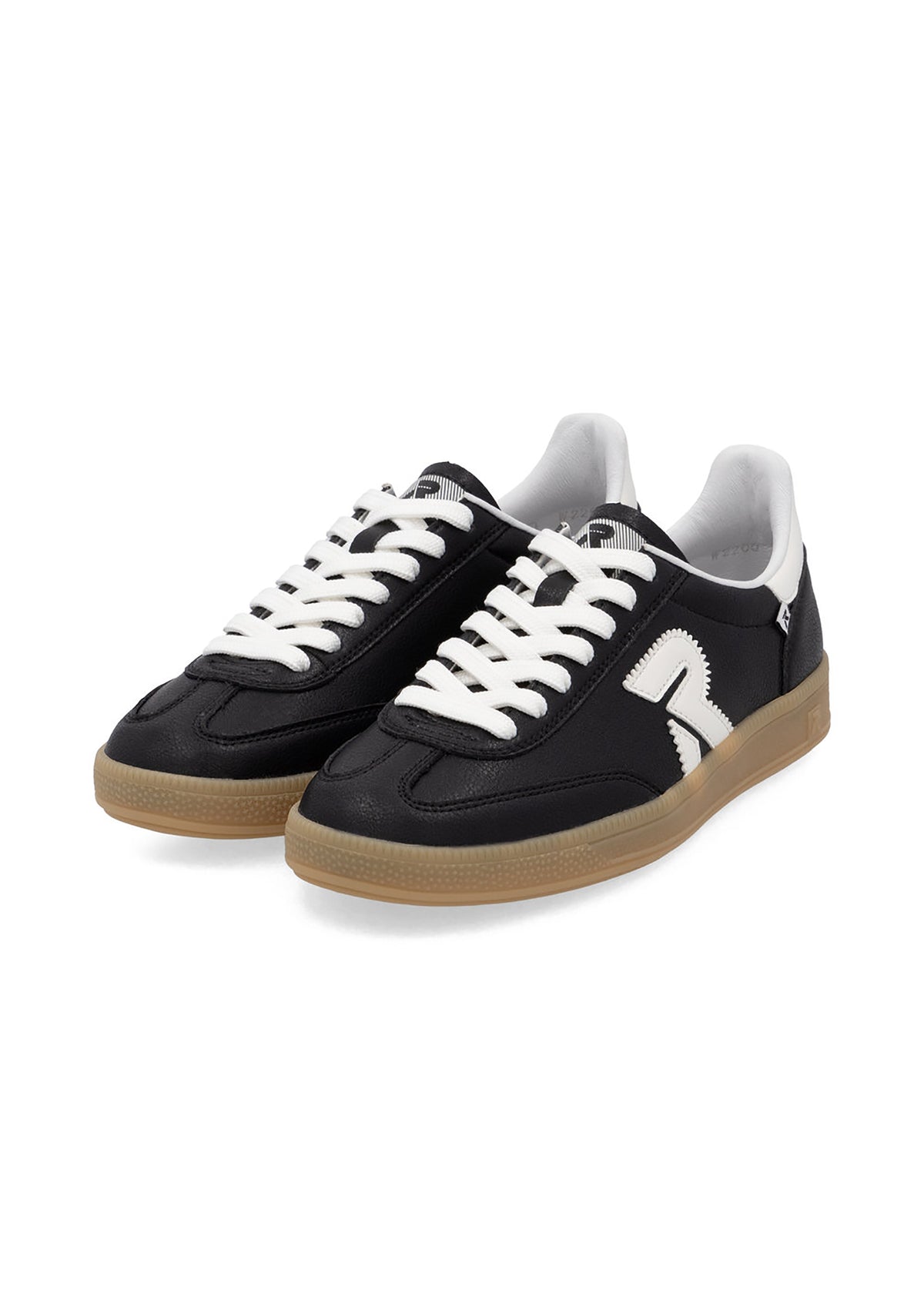 Sneakers - svart läder, brun sula