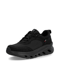 Running shoes with thick sole - black fabric, black sole, Rieker-TEX