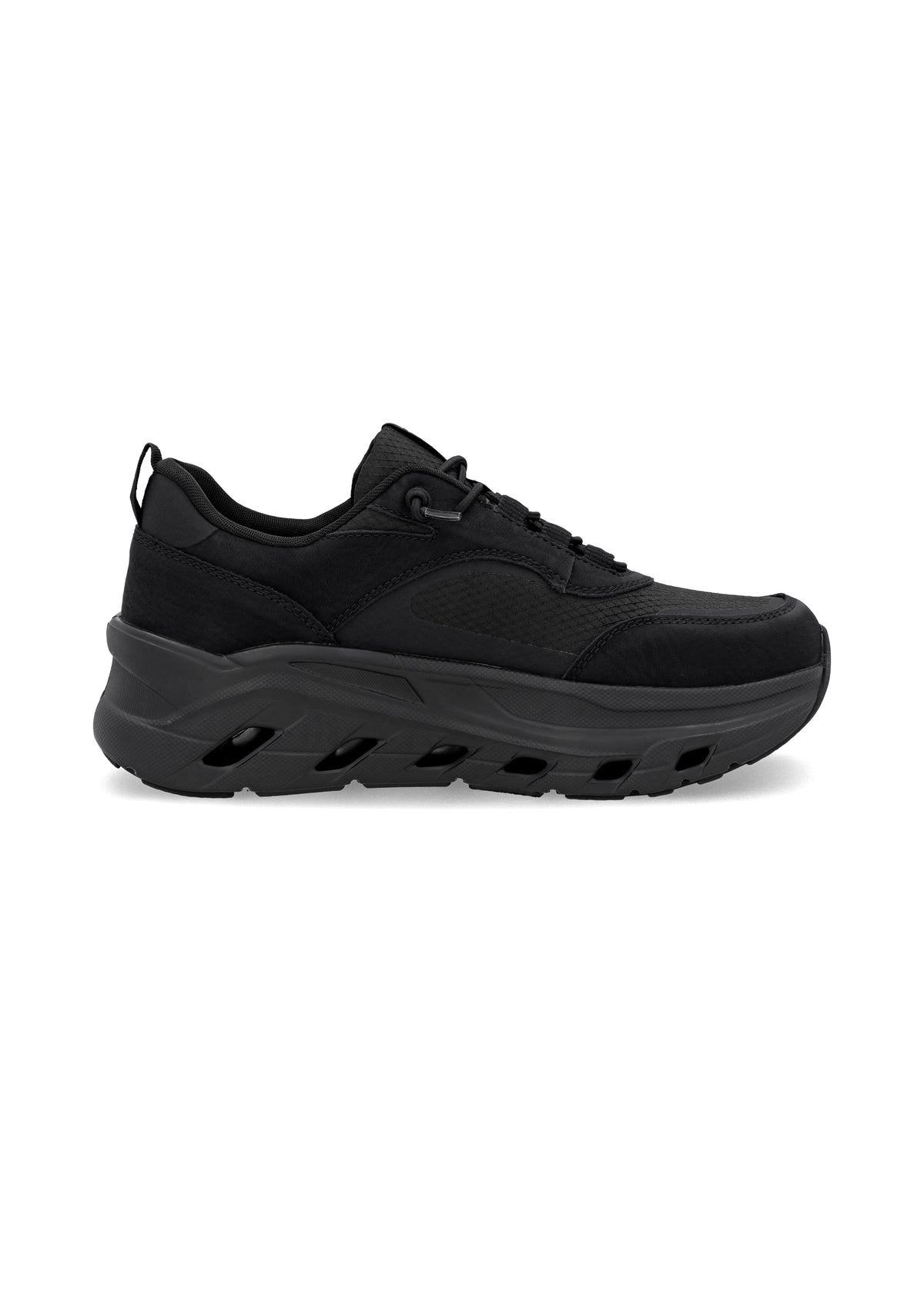 Running shoes with thick sole - black fabric, black sole, Rieker-TEX