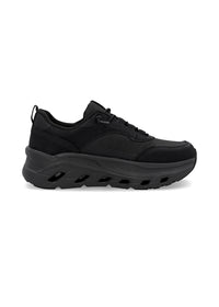 Running shoes with thick sole - black fabric, black sole, Rieker-TEX