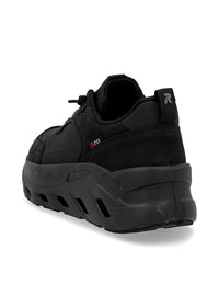 Running shoes with thick sole - black fabric, black sole, Rieker-TEX