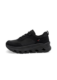 Running shoes with thick sole - black fabric, black sole, Rieker-TEX