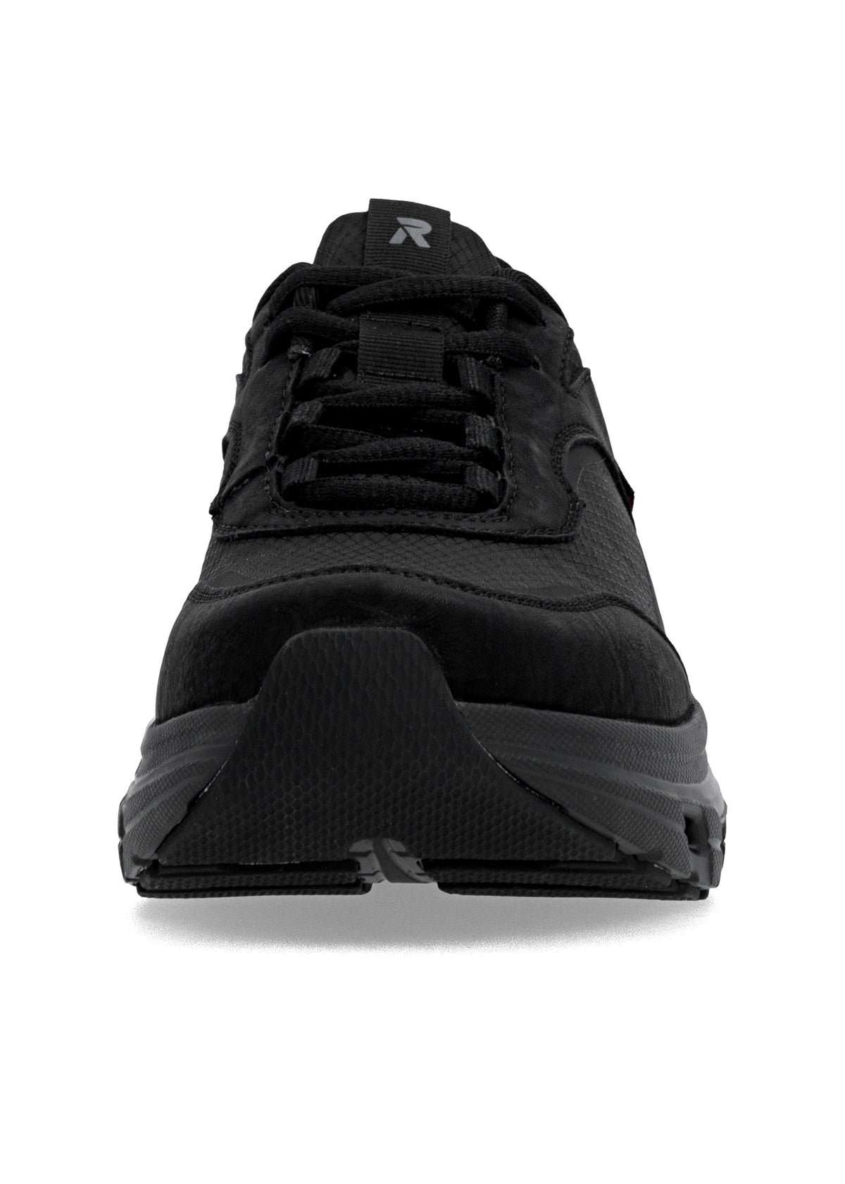 Running shoes with thick sole - black fabric, black sole, Rieker-TEX