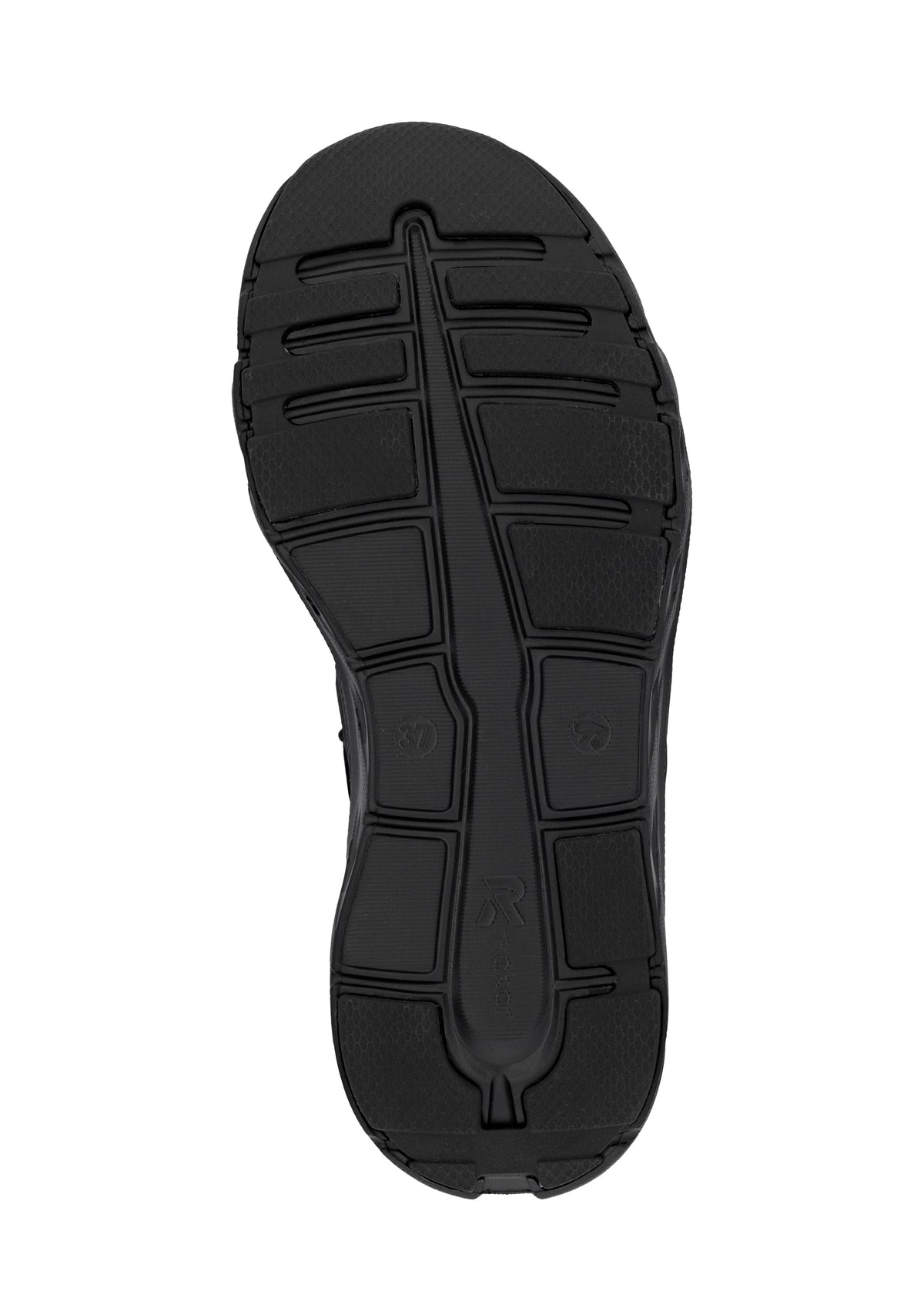 Running shoes with thick sole - black fabric, black sole, Rieker-TEX