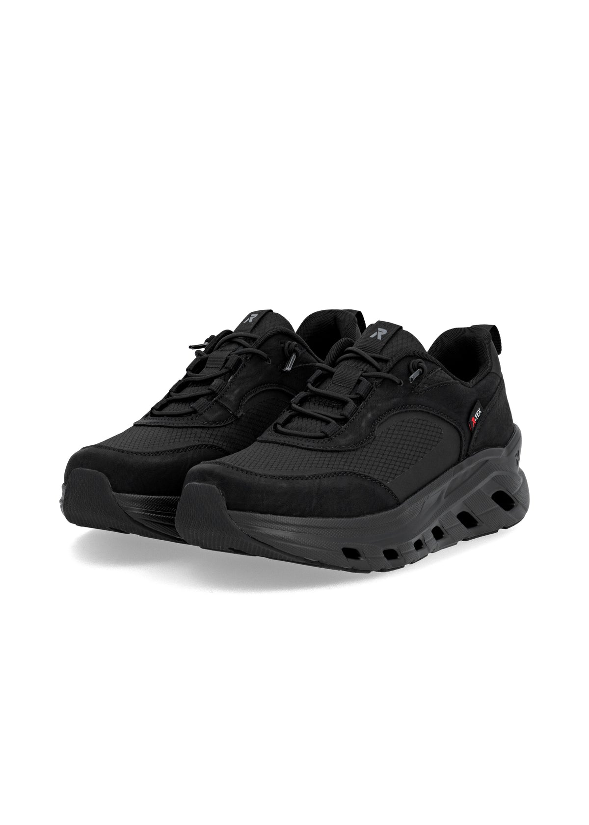 Running shoes with thick sole - black fabric, black sole, Rieker-TEX