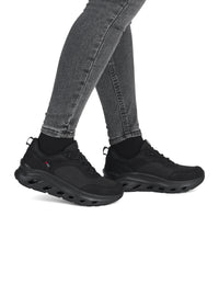 Running shoes with thick sole - black fabric, black sole, Rieker-TEX