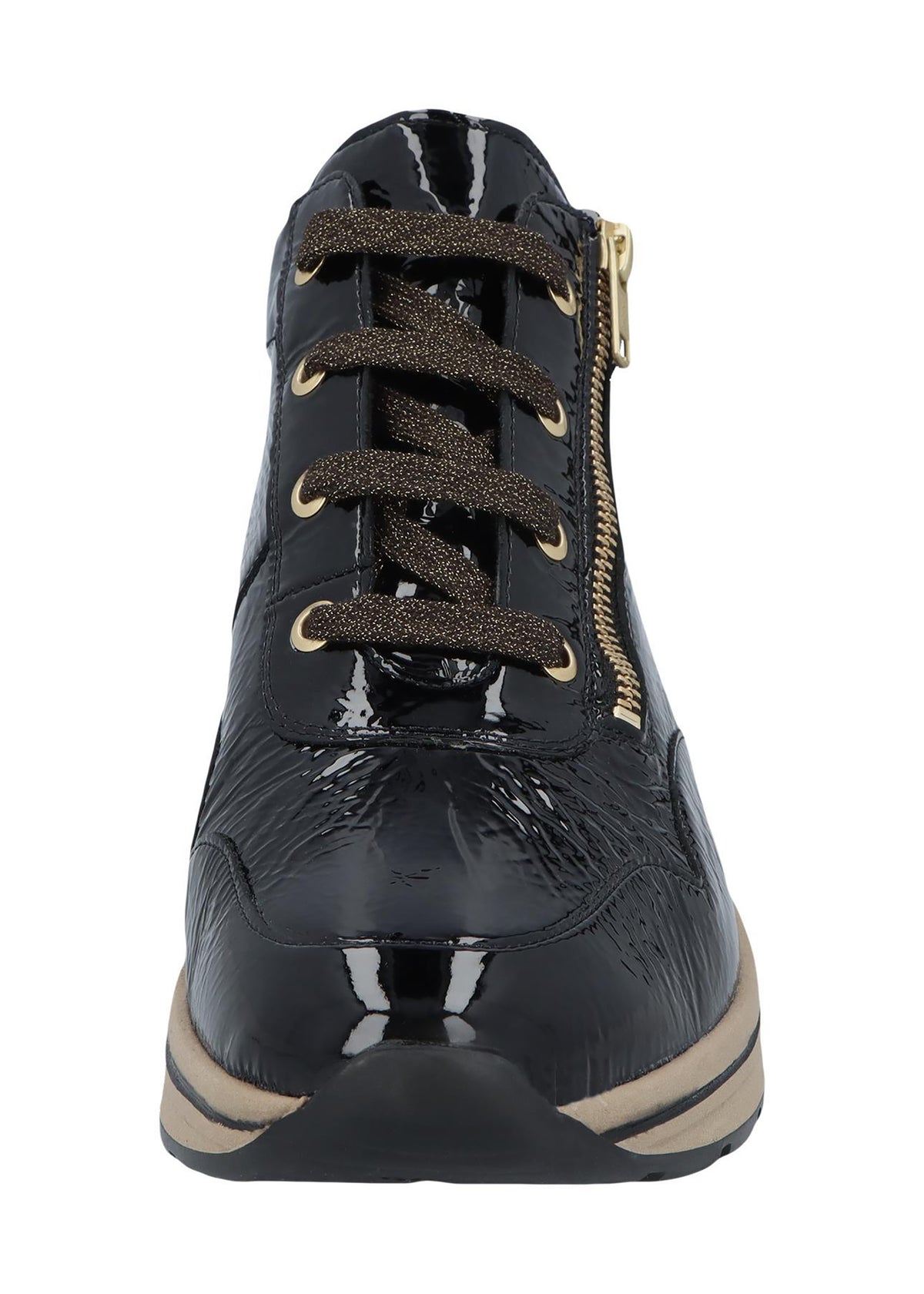 High-top wedge ankle boots - Karma, black patent leather, wide fit