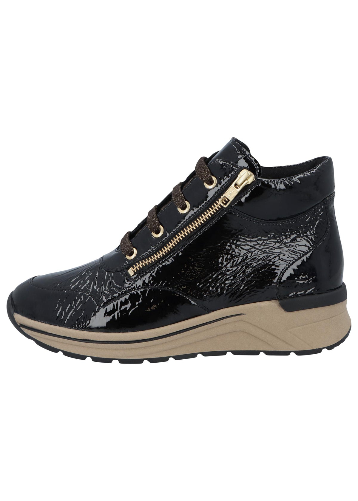 High-top wedge ankle boots - Karma, black patent leather, wide fit
