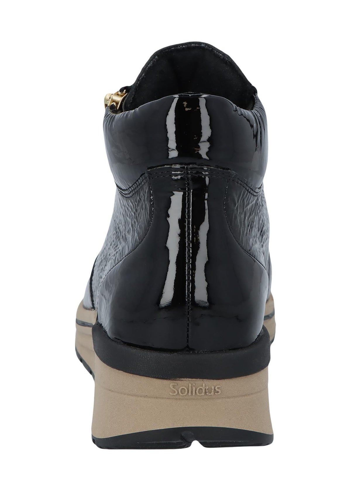 High-top wedge ankle boots - Karma, black patent leather, wide fit