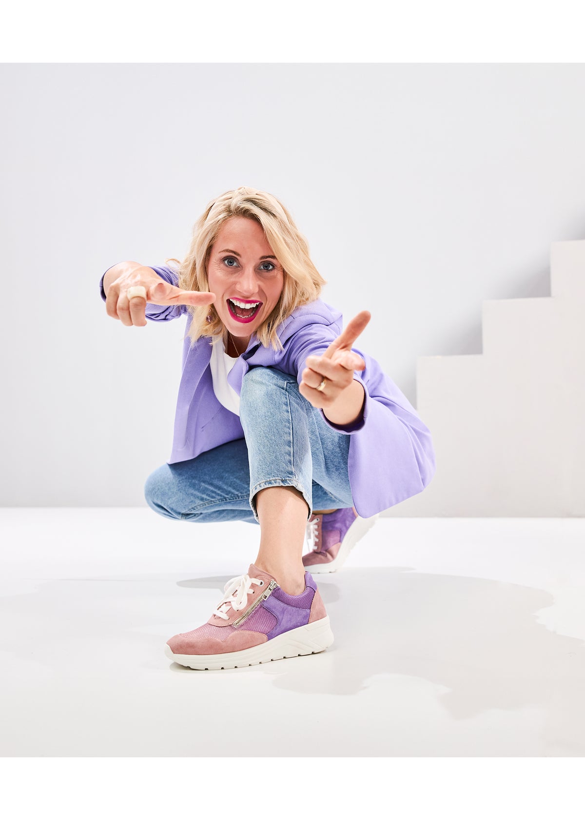 Sneakers with wedge sole - Karma, light pink and purple, wide fit