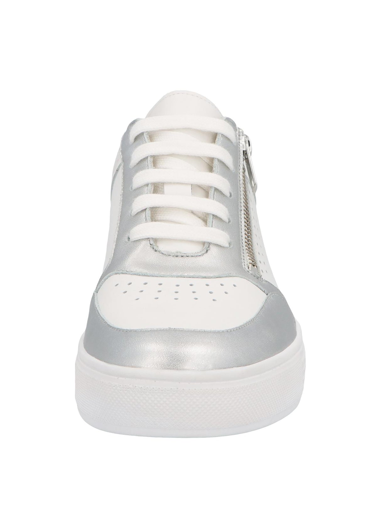Sneakers - Kendal, vitt läder, silverfärgade detaljer, bred läst