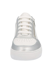 Sneakers - Kendal, vitt läder, silverfärgade detaljer, bred läst