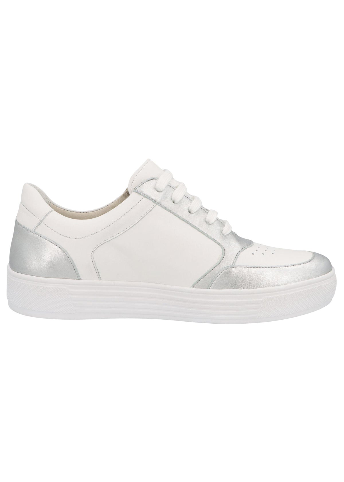 Sneakers - Kendal, vitt läder, silverfärgade detaljer, bred läst