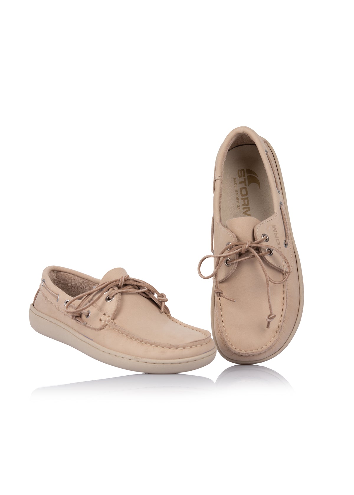 Boat shoes - beige leather, barefoot shoes