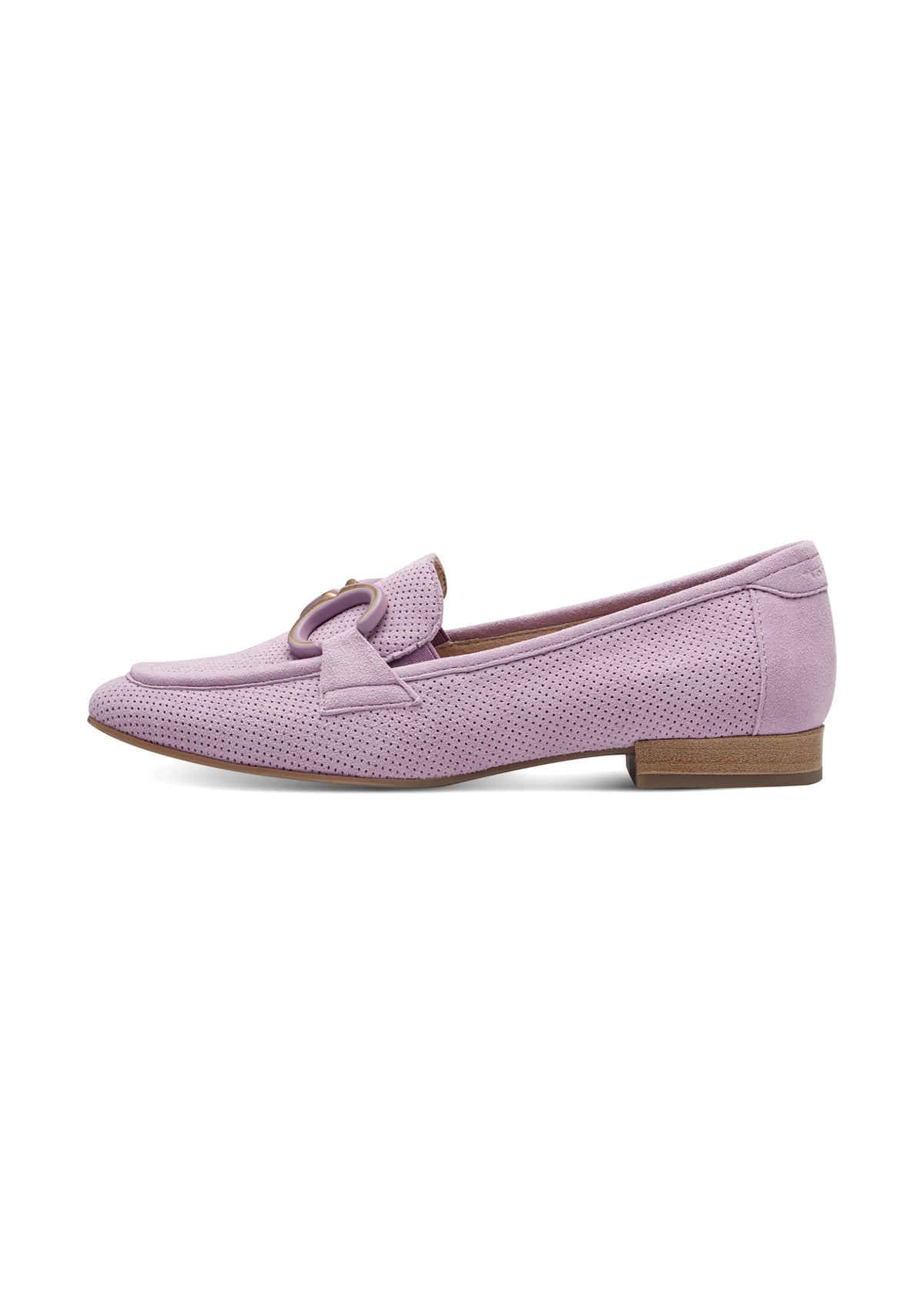 Loafers - light purple perforated leather, buckle decoration