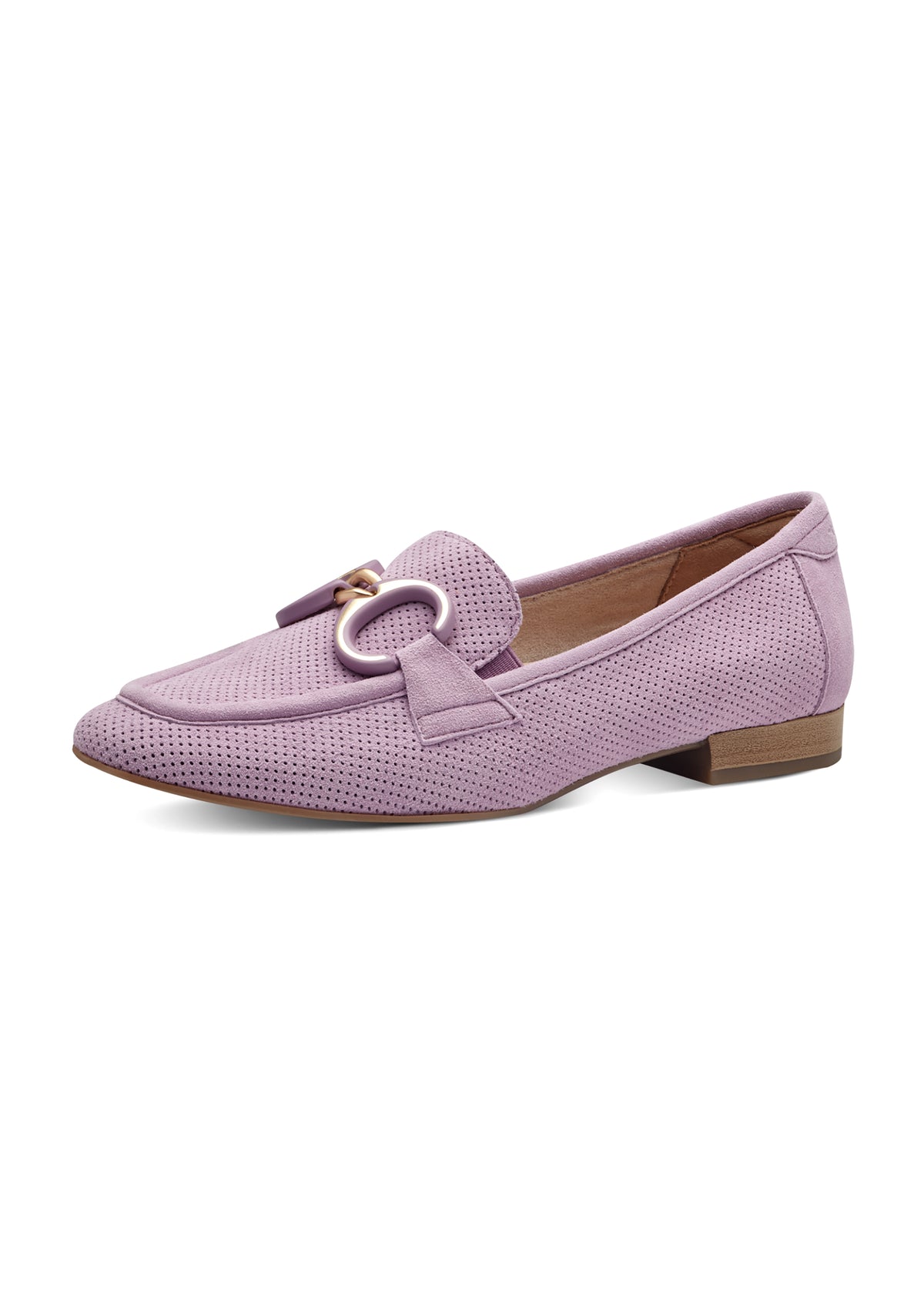 Loafers - light purple perforated leather, buckle decoration
