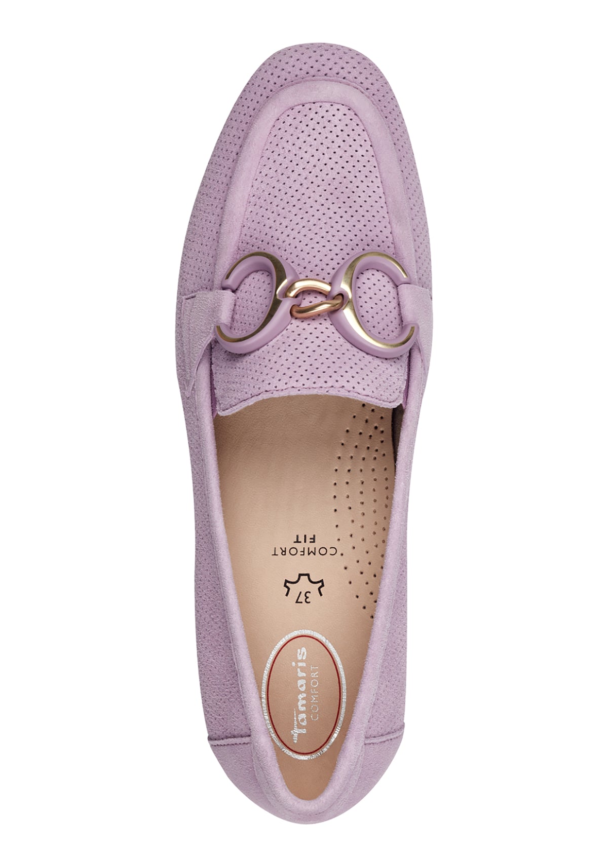 Loafers - light purple perforated leather, buckle decoration
