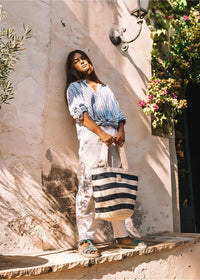 Women's shoulder bag - Desi, white and blue stripes