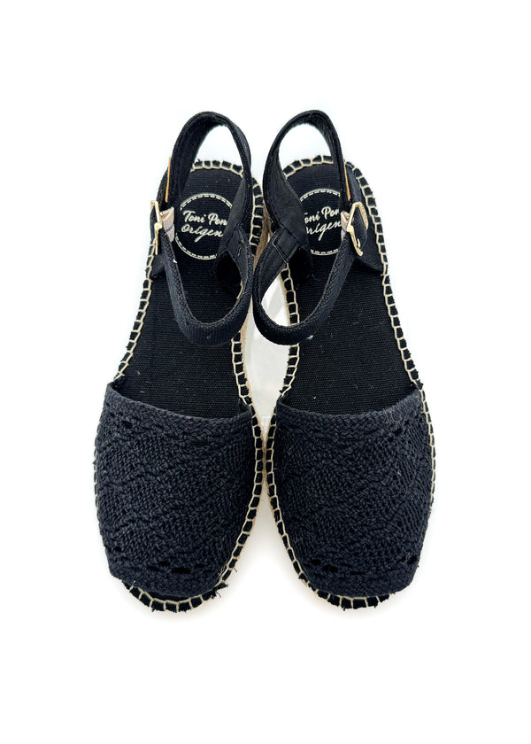 Espadrillot - Eulalia, musta pitsikangas, vegaaninen