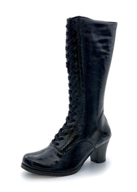 Heeled boots - Linnea, black patent leather, laces