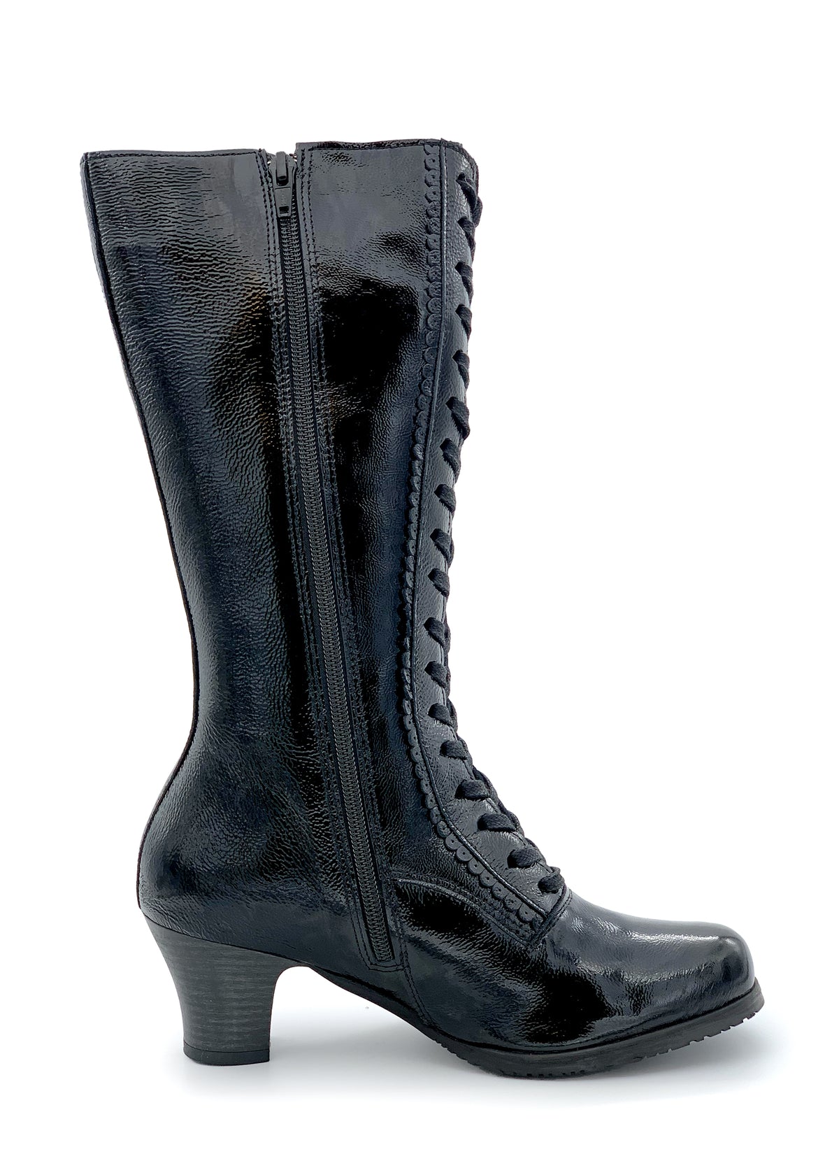Heeled boots - Linnea, black patent leather, laces