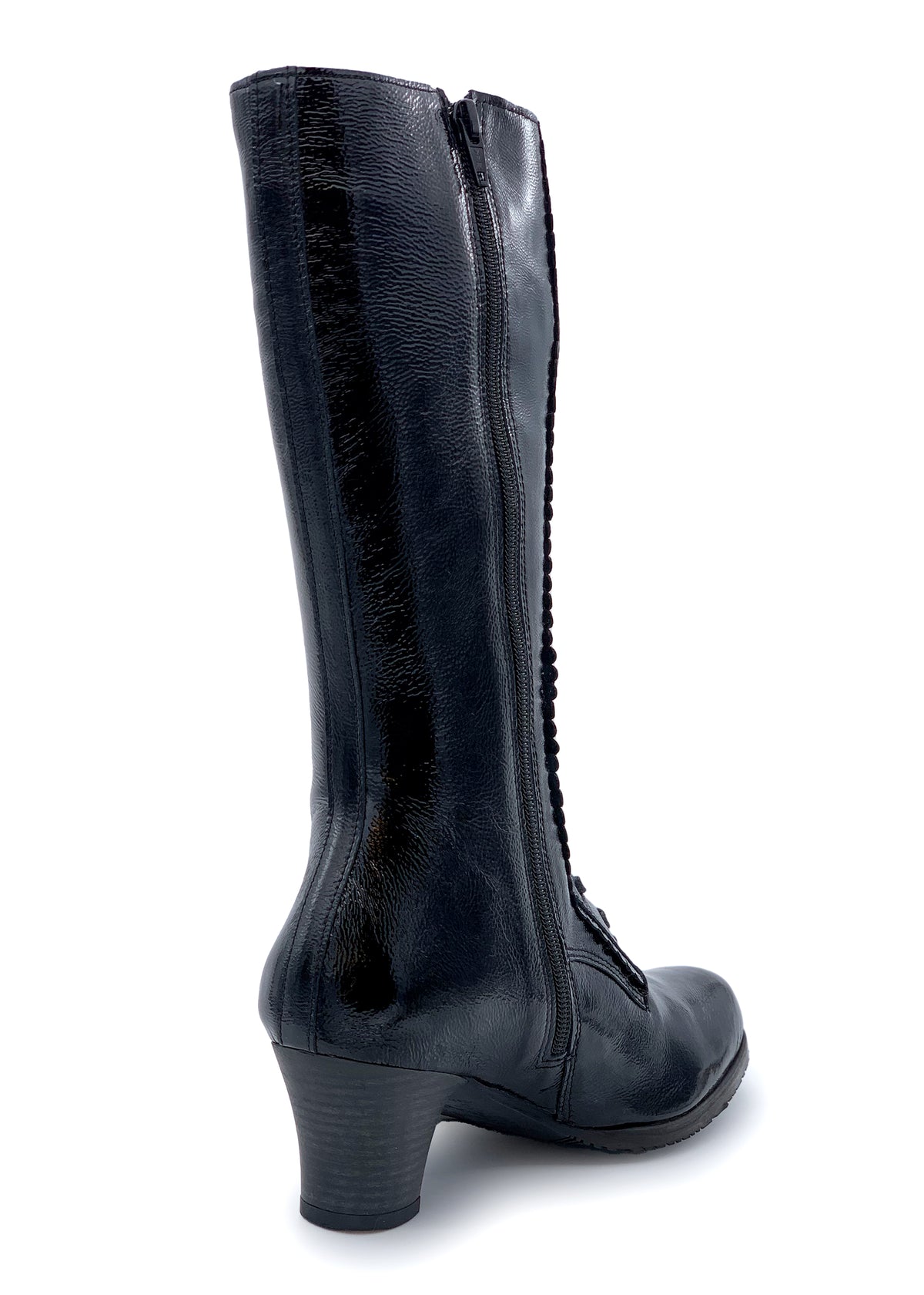 Heeled boots - Linnea, black patent leather, laces