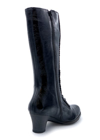 Heeled boots - Linnea, black patent leather, laces