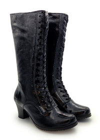 Heeled boots - Linnea, black patent leather, laces