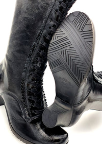 Heeled boots - Linnea, black patent leather, laces