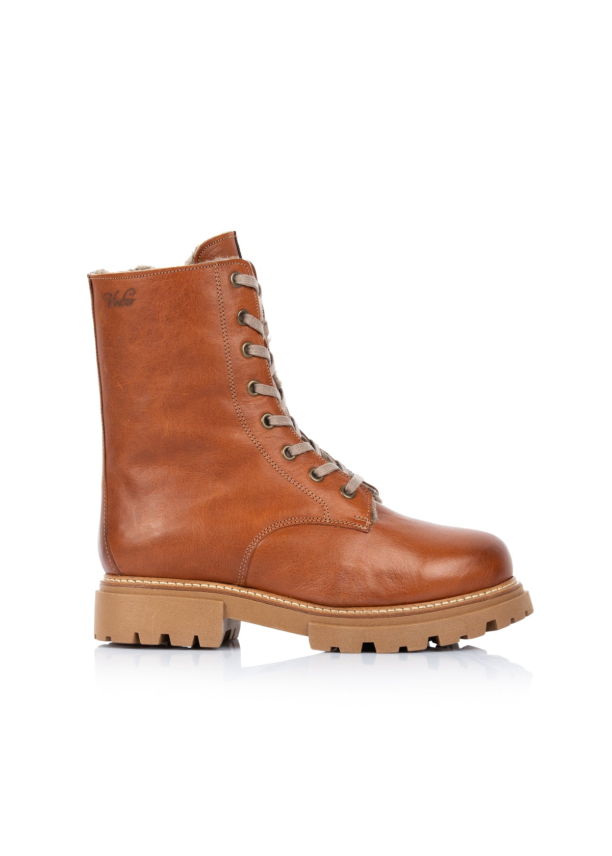 Winter shoes with fur lining - Sanni, cognac brown leather, wide fit
