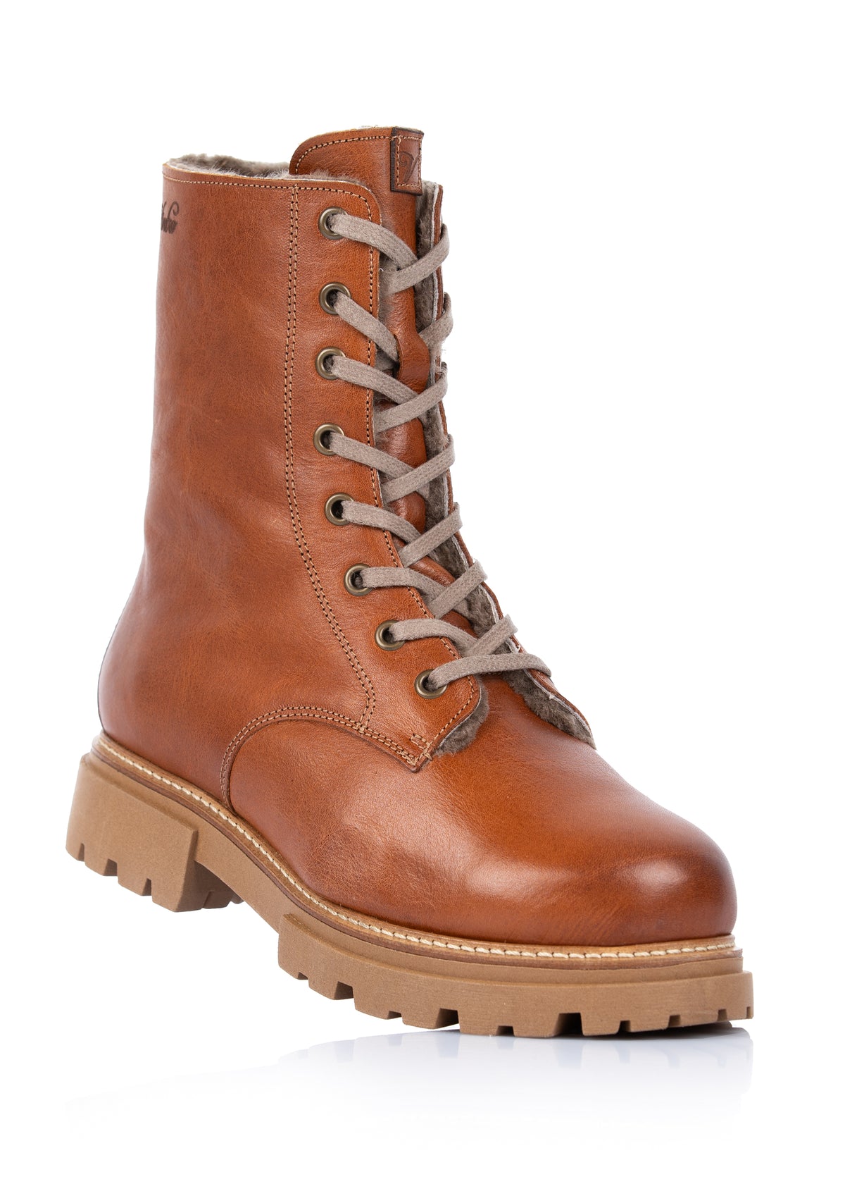 Winter shoes with fur lining - Sanni, cognac brown leather, wide fit
