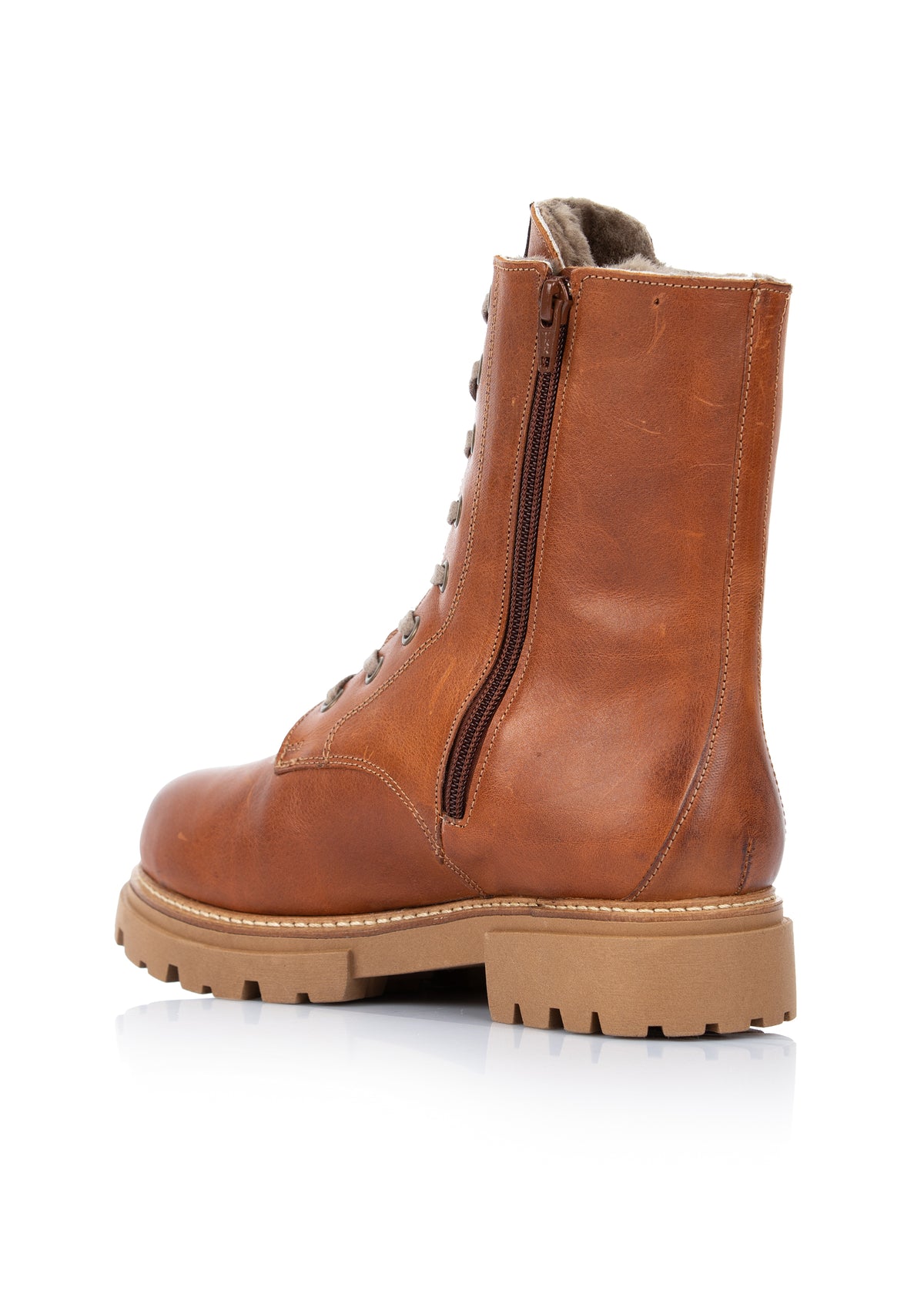 Winter shoes with fur lining - Sanni, cognac brown leather, wide fit