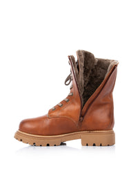 Winter shoes with fur lining - Sanni, cognac brown leather, wide fit