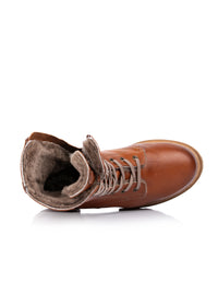 Winter shoes with fur lining - Sanni, cognac brown leather, wide fit