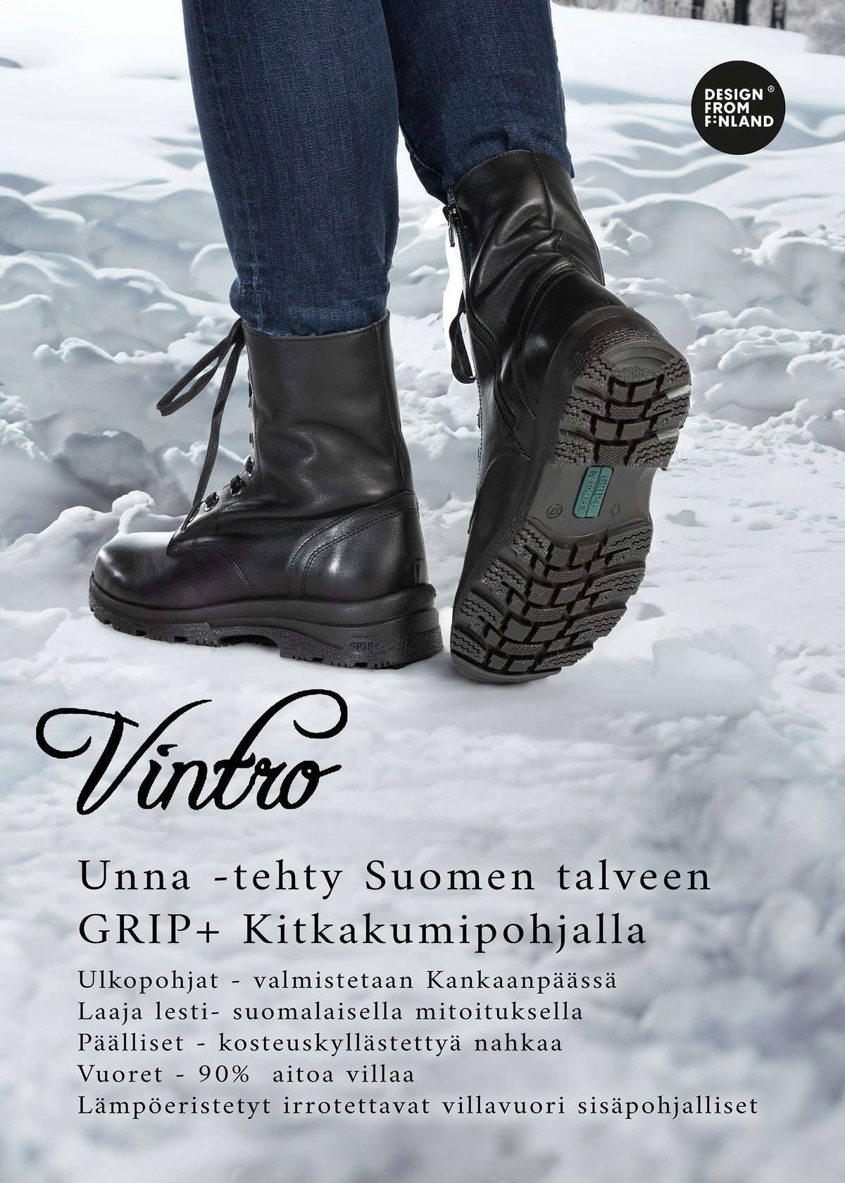 Vinterkängor med ullfoder - Unna, svart läder